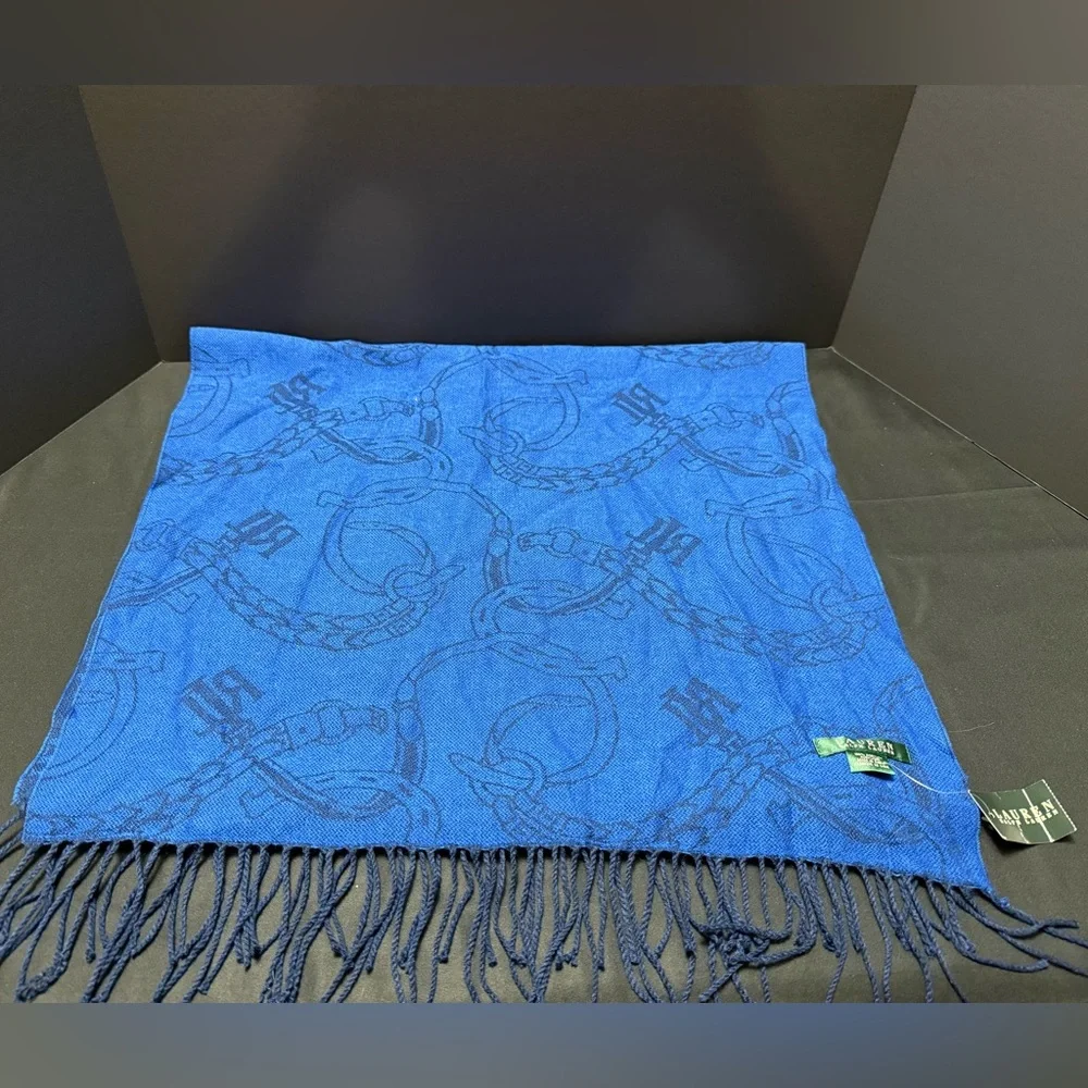 Ralph Lauren Royal Navy Blue Knit Acrylic Scarf Fringe New